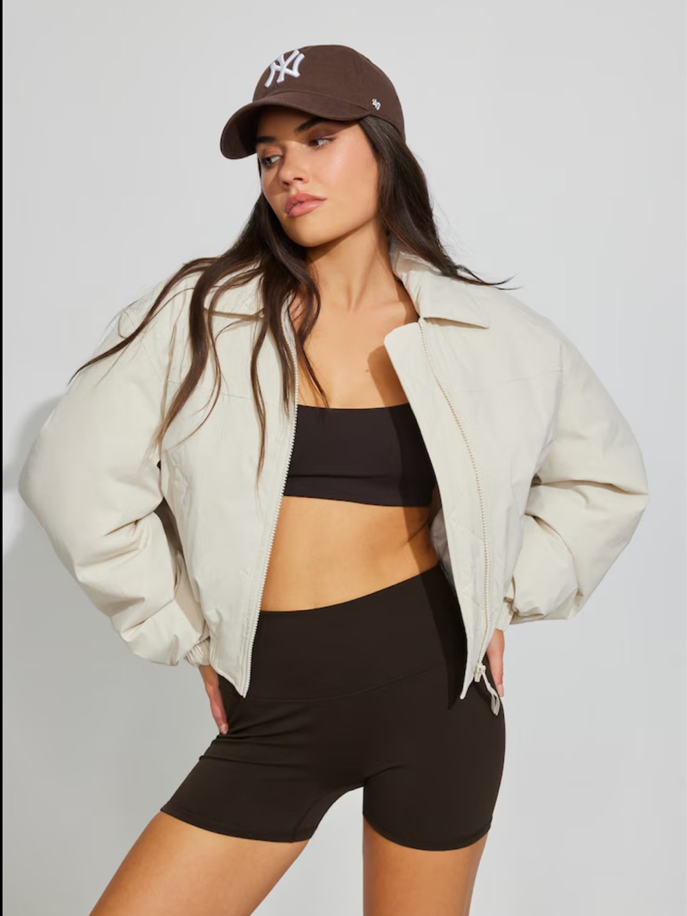 Garage Cropped Cream Zip-Up Bomber Jacket L/XL